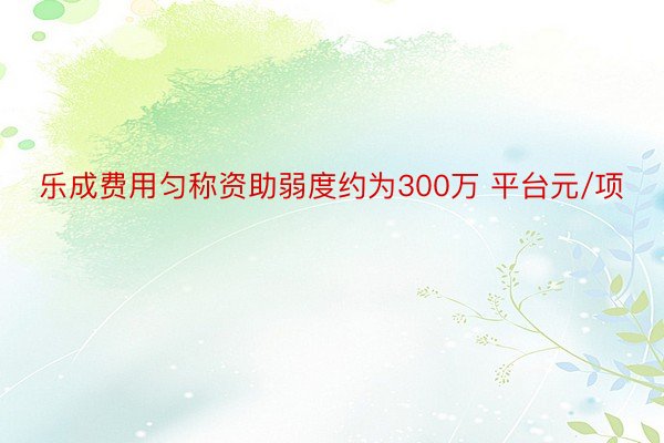 乐成费用匀称资助弱度约为300万 平台元/项