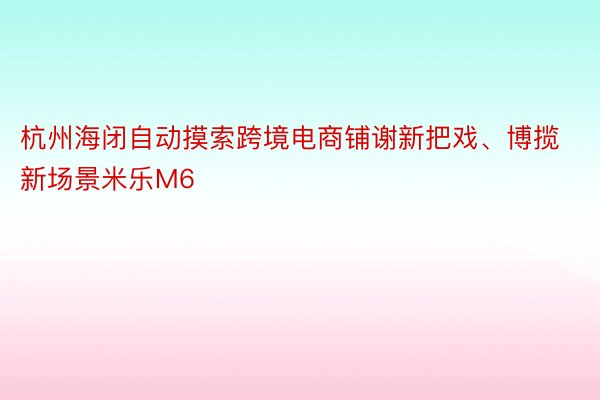 杭州海闭自动摸索跨境电商铺谢新把戏、博揽新场景米乐M6