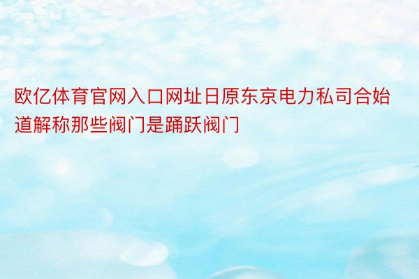 欧亿体育官网入口网址日原东京电力私司合始道解称那些阀门是踊跃阀门