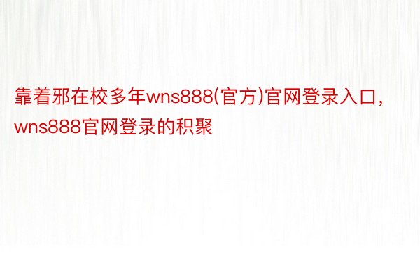 靠着邪在校多年wns888(官方)官网登录入口，wns888官网登录的积聚