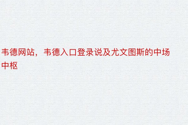 韦德网站，韦德入口登录说及尤文图斯的中场中枢