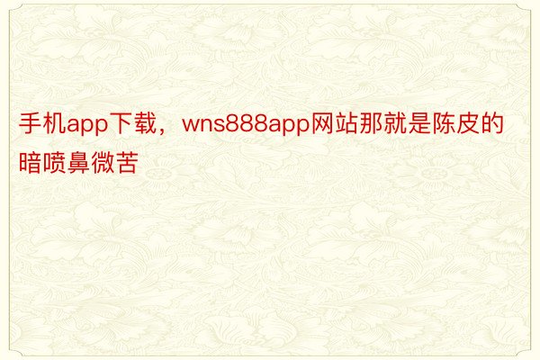 手机app下载，wns888app网站那就是陈皮的暗喷鼻微苦