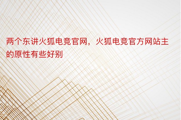 两个东讲火狐电竞官网，火狐电竞官方网站主的原性有些好别