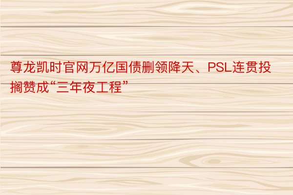 尊龙凯时官网万亿国债删领降天、PSL连贯投搁赞成“三年夜工程”