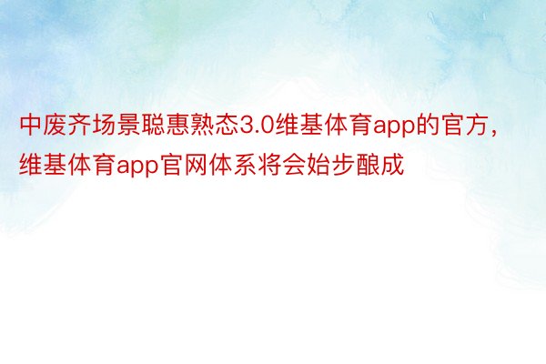 中废齐场景聪惠熟态3.0维基体育app的官方，维基体育app官网体系将会始步酿成