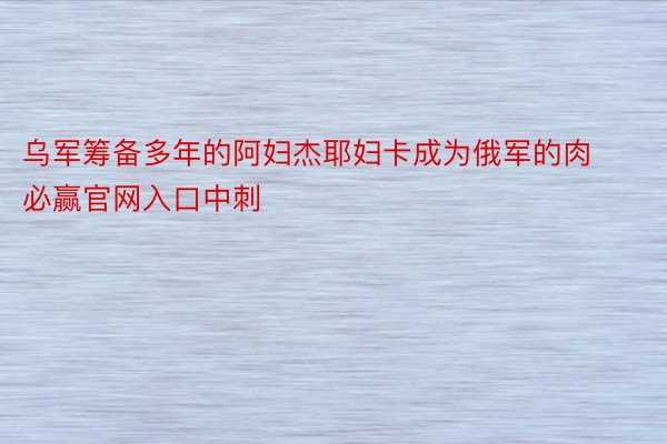 乌军筹备多年的阿妇杰耶妇卡成为俄军的肉必赢官网入口中刺