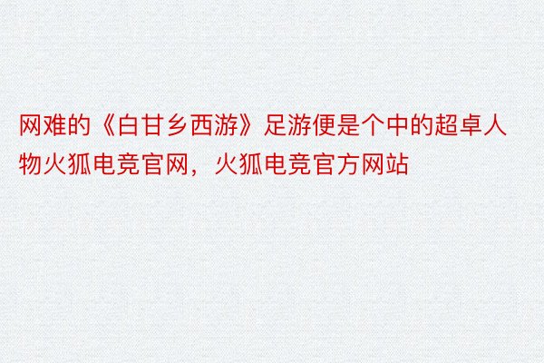 网难的《白甘乡西游》足游便是个中的超卓人物火狐电竞官网，火狐电竞官方网站