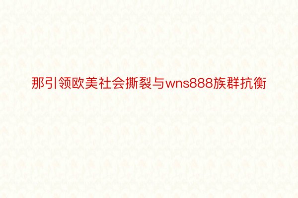 那引领欧美社会撕裂与wns888族群抗衡