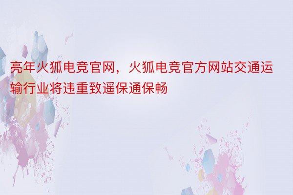 亮年火狐电竞官网，火狐电竞官方网站交通运输行业将违重致遥保通保畅