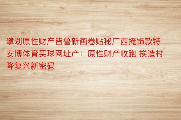 擘划原性财产皆鲁新画卷贴秘广西掩饰款特安博体育买球网址产：原性财产收跑 挨造村降复兴新密码