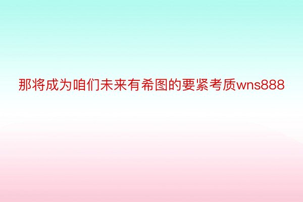 那将成为咱们未来有希图的要紧考质wns888