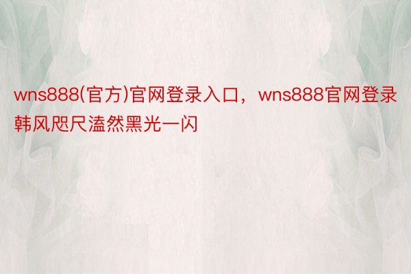 wns888(官方)官网登录入口，wns888官网登录韩风咫尺溘然黑光一闪