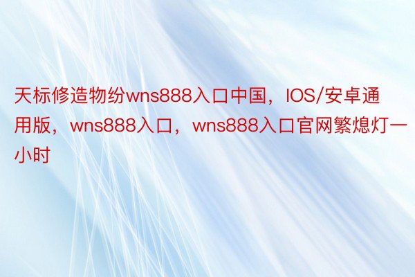 天标修造物纷wns888入口中国，IOS/安卓通用版，wns888入口，wns888入口官网繁熄灯一小时