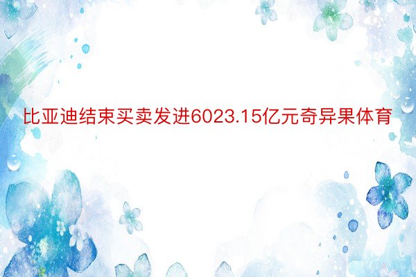 比亚迪结束买卖发进6023.15亿元奇异果体育