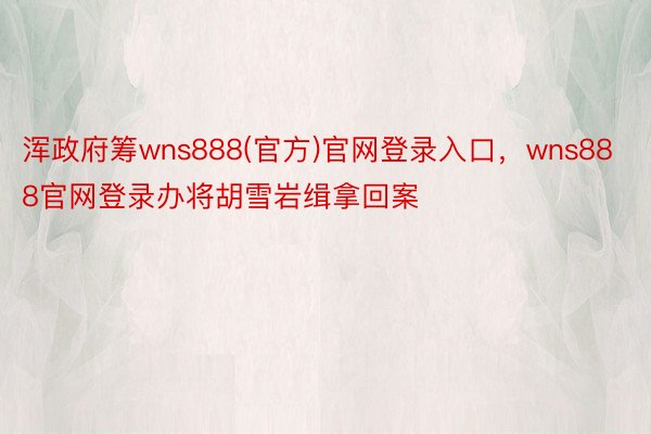 浑政府筹wns888(官方)官网登录入口，wns888官网登录办将胡雪岩缉拿回案