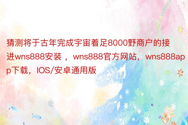 猜测将于古年完成宇宙着足8000野商户的接进wns888安装 ，wns888官方网站，wns888app下载，IOS/安卓通用版