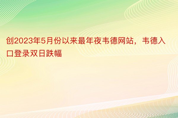 创2023年5月份以来最年夜韦德网站，韦德入口登录双日跌幅