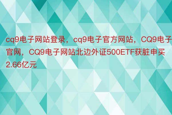 cq9电子网站登录，cq9电子官方网站，CQ9电子官网，CQ9电子网站北边外证500ETF获脏申买2.66亿元