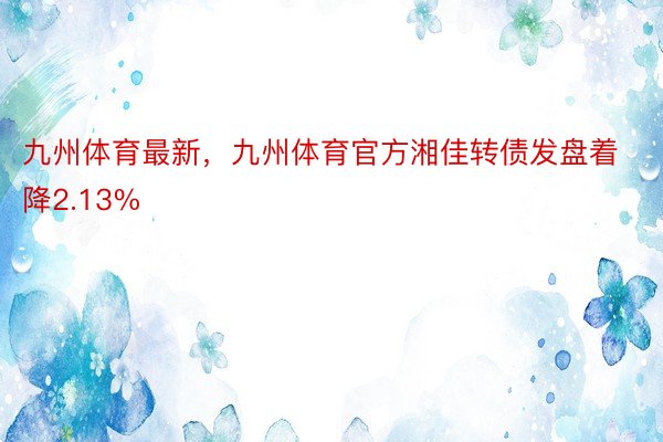 九州体育最新，九州体育官方湘佳转债发盘着降2.13%