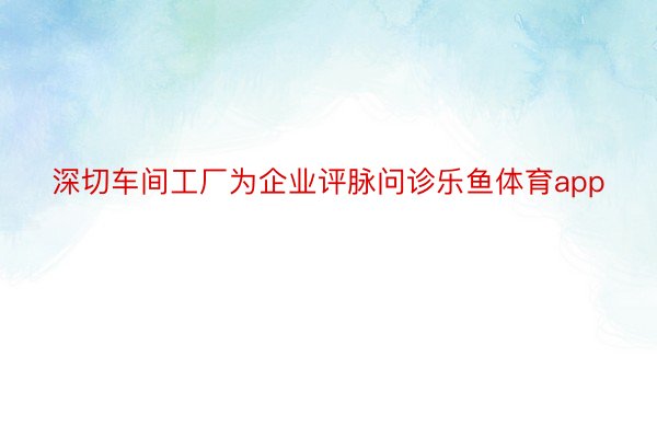 深切车间工厂为企业评脉问诊乐鱼体育app