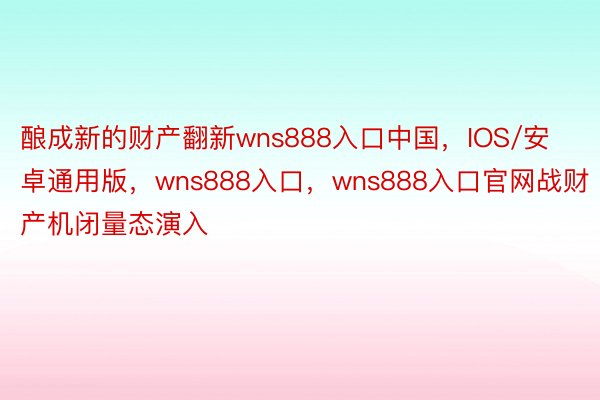 酿成新的财产翻新wns888入口中国，IOS/安卓通用版，wns888入口，wns888入口官网战财产机闭量态演入