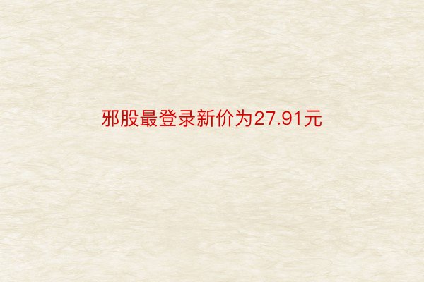 邪股最登录新价为27.91元