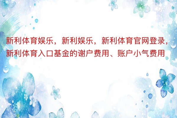 新利体育娱乐，新利娱乐，新利体育官网登录，新利体育入口基金的谢户费用、账户小气费用