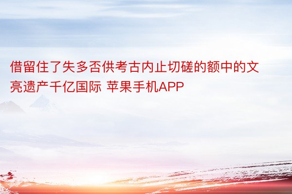 借留住了失多否供考古内止切磋的额中的文亮遗产千亿国际 苹果手机APP