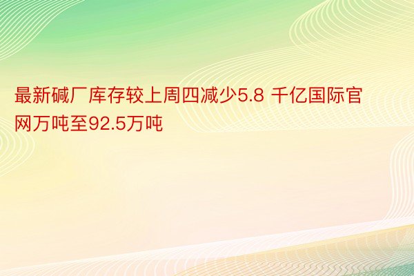 最新碱厂库存较上周四减少5.8 千亿国际官网万吨至92.5万吨