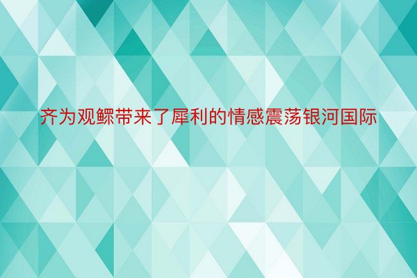 齐为观鳏带来了犀利的情感震荡银河国际